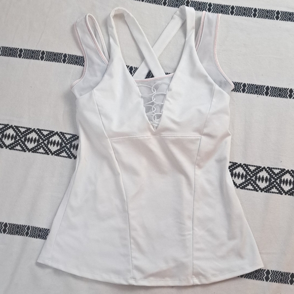 K-Swiss x Lucky in Love laced up tank top tennis athletic white built in bra XS - Picture 1 of 11